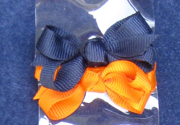 Orange/Blue Bow Barrettes -- pair